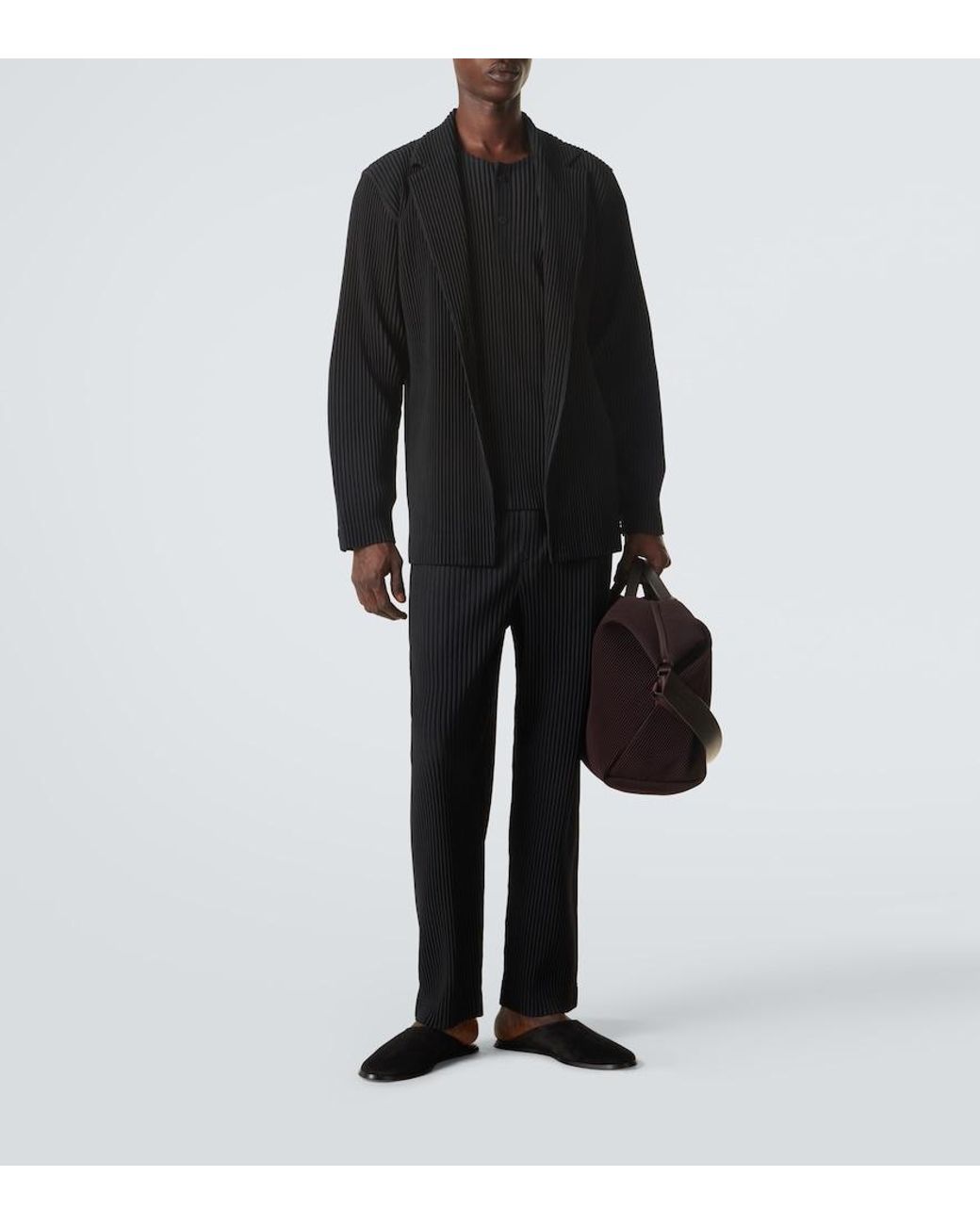 Homme Plissé Issey Miyake Black Monthly Colors Pleated Henley Shirt for men