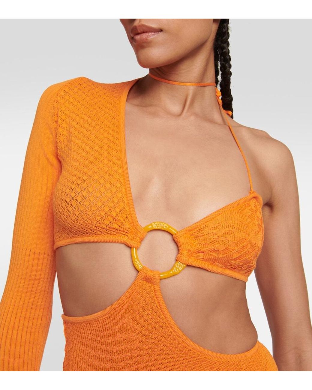 Roberta Einer Orange Legato Asymmetrical Cotton-Blend Bodysuit
