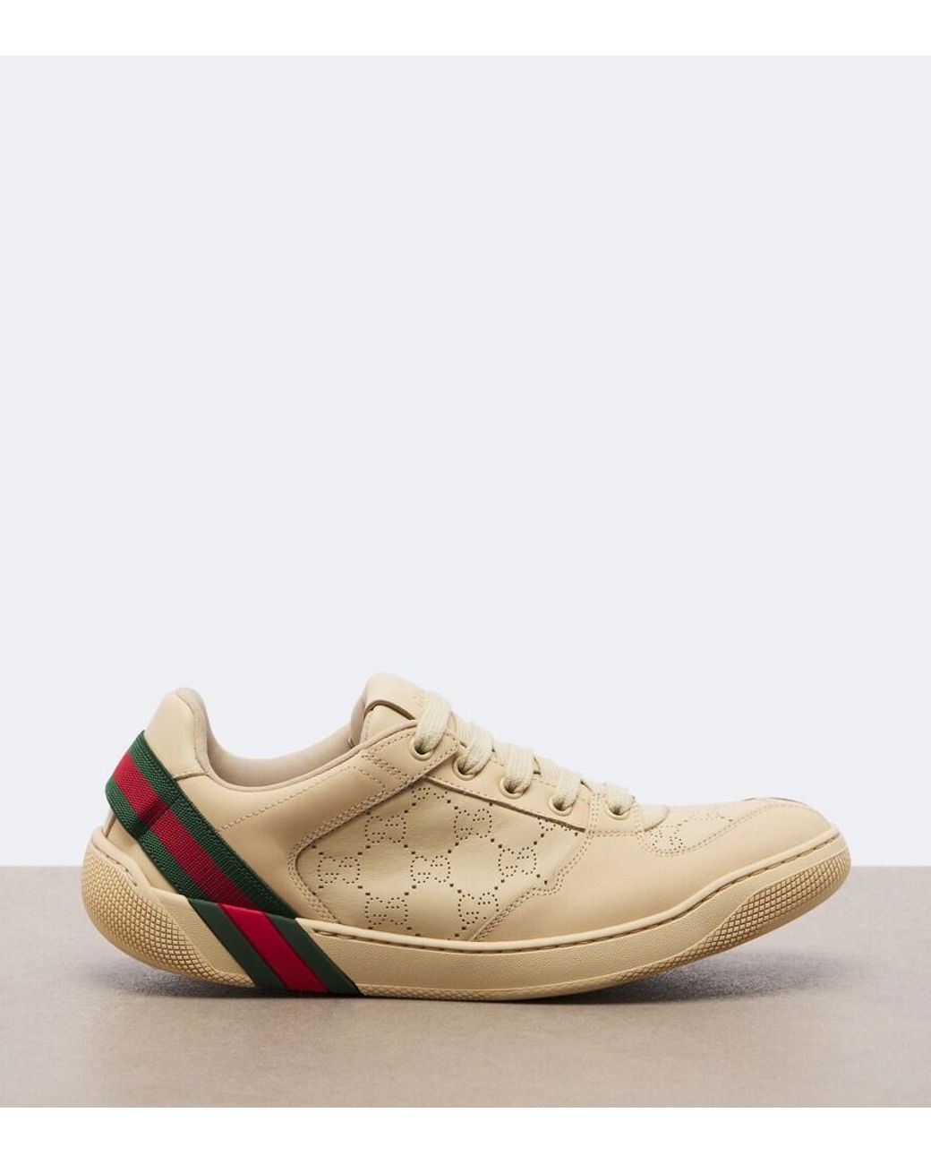 Gucci Natural Screener Gg Web Stripe Leather Sneakers