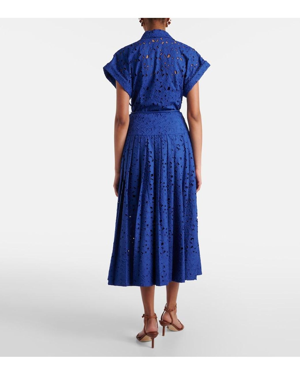 Rebecca Vallance Blue Floral Cotton Lace Shirt Dress