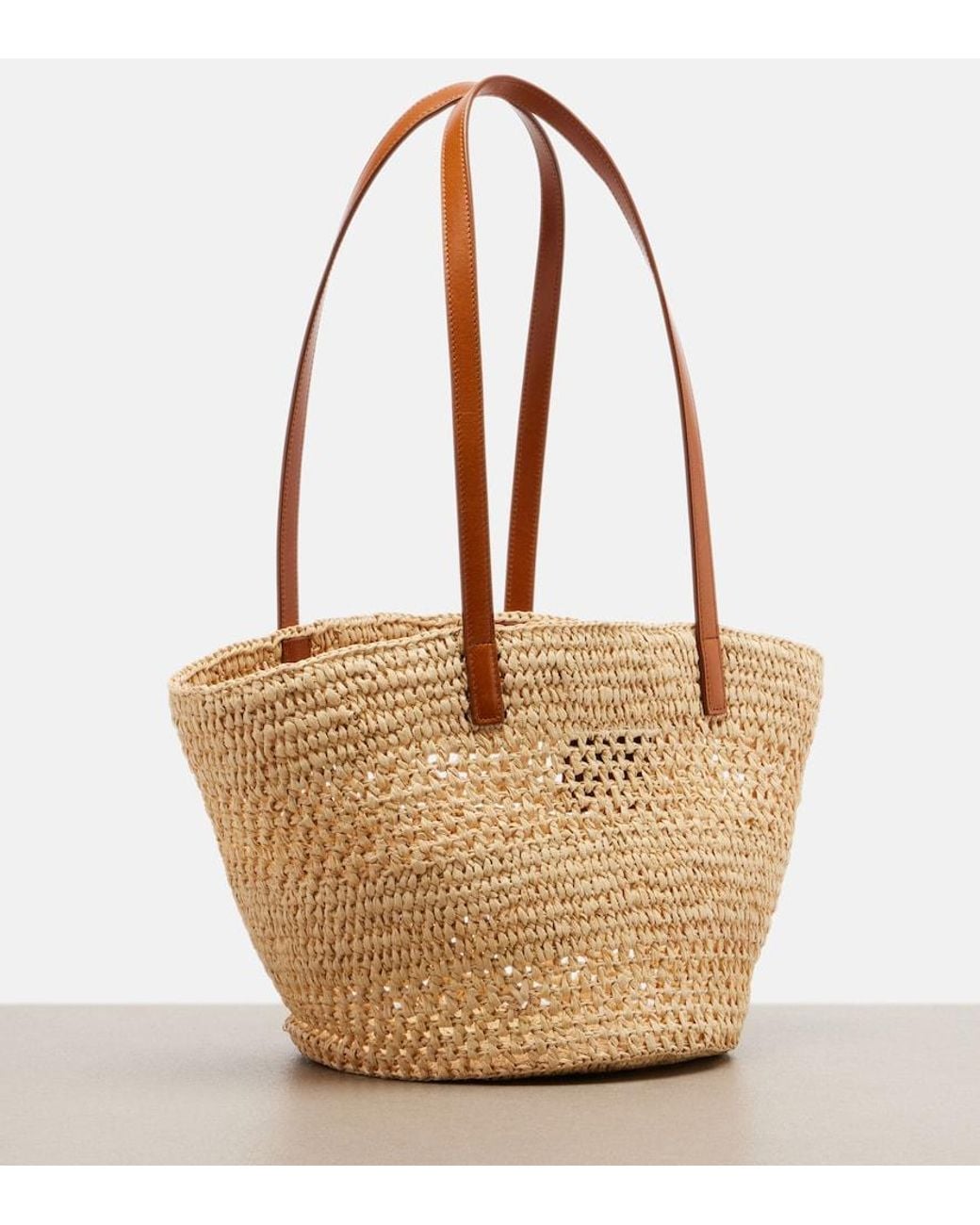 Saint Laurent Brown Panier Small Raffia Bucket Bag