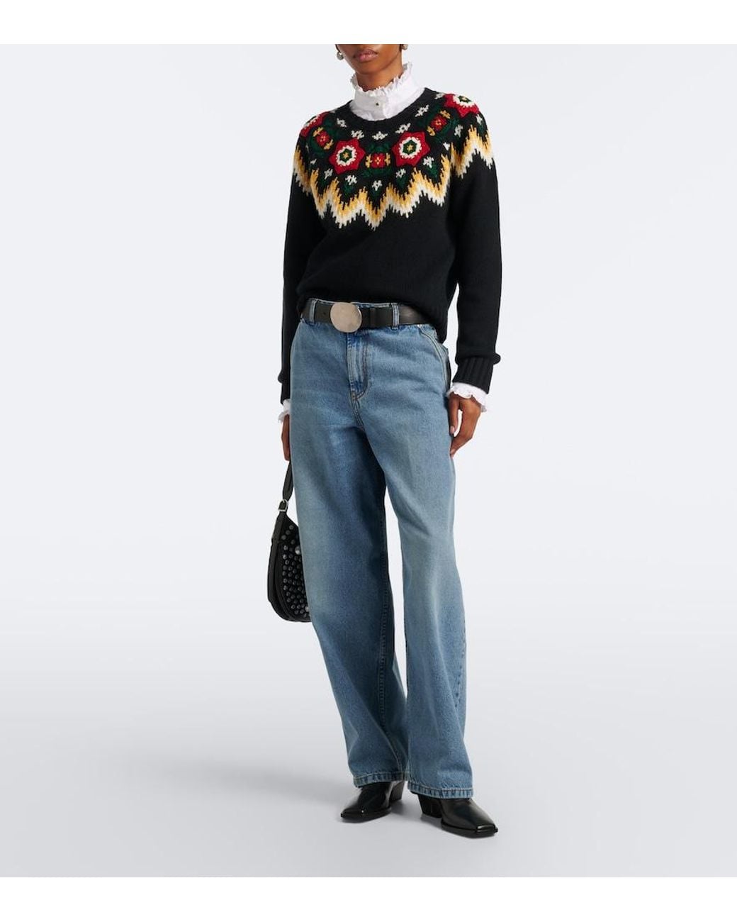 Polo Ralph Lauren Blue Crochet Wool And Cotton Sweater