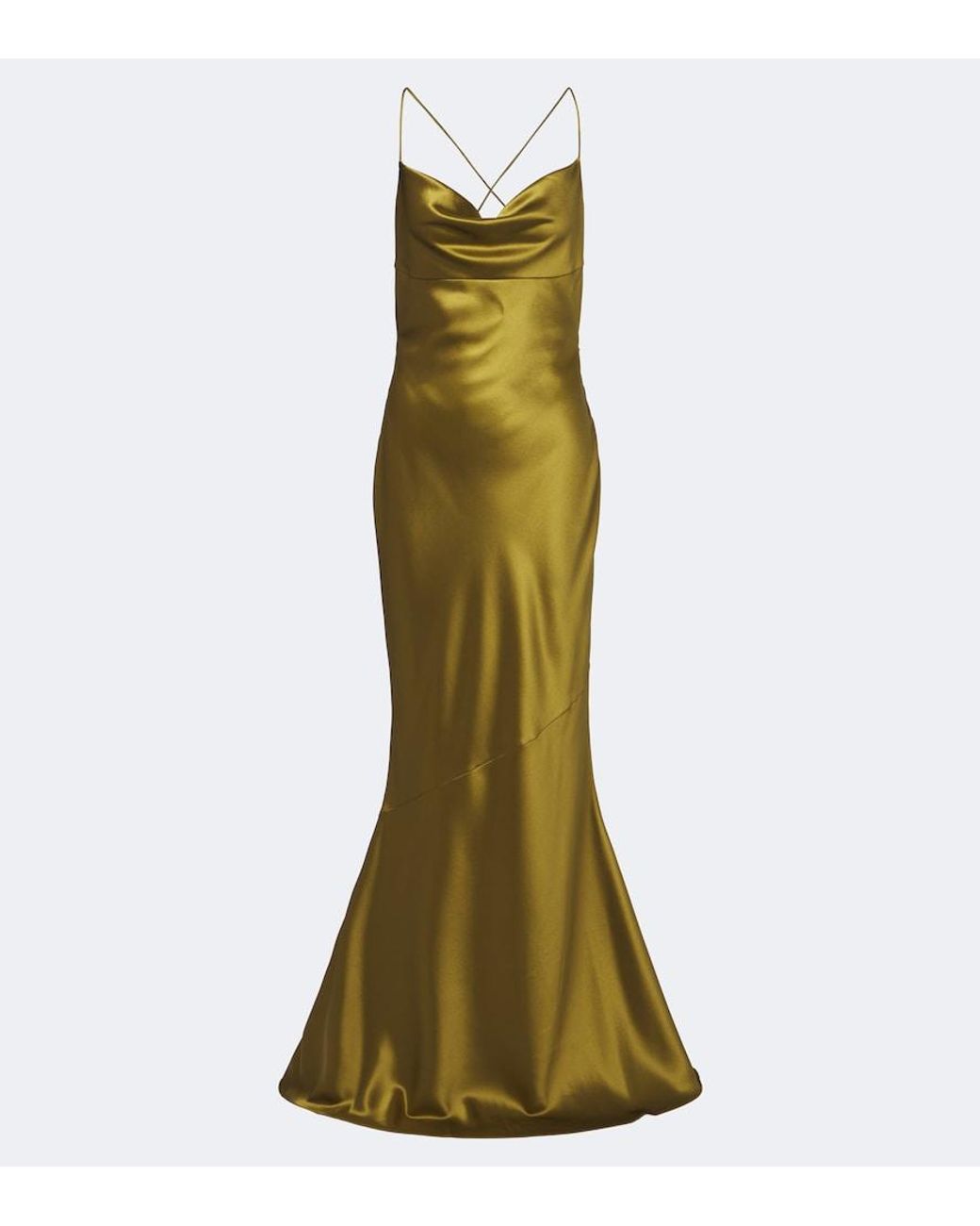 retroféte Green Lukka Draped Open-Back Satin Gown