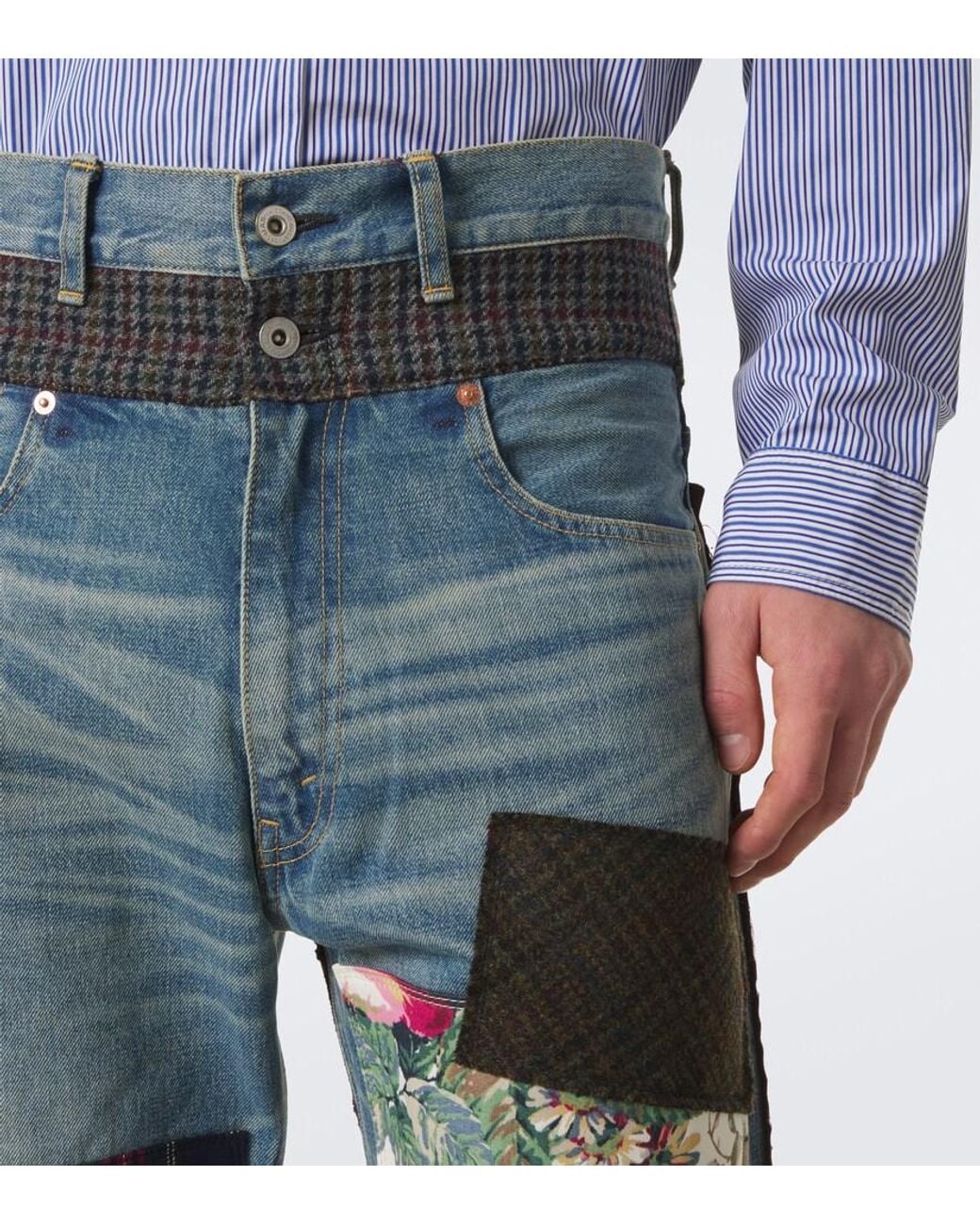 Junya Watanabe Blue Patchwork Straight Jeans for men