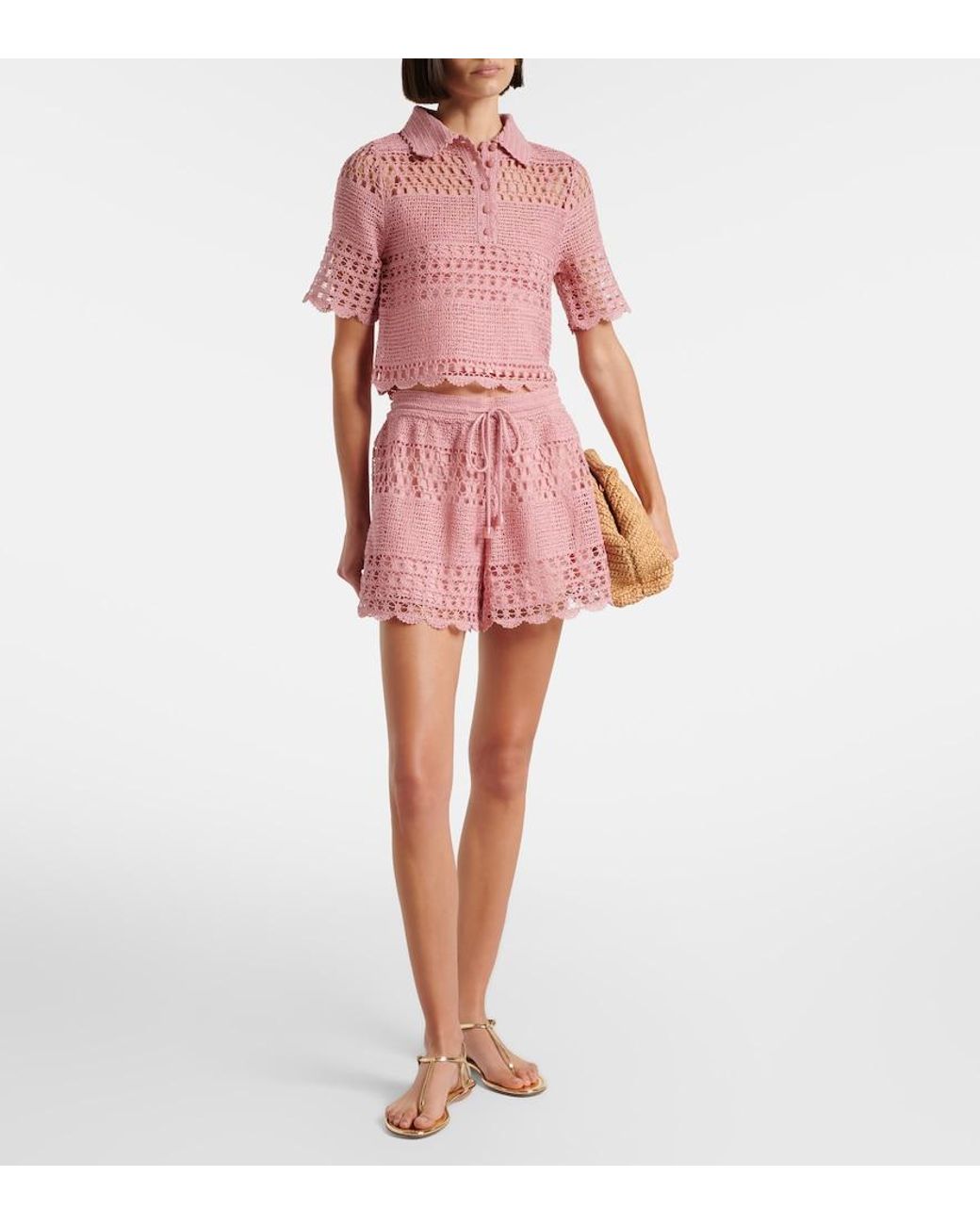Zimmermann Pink Wanderlust Crochet Shorts