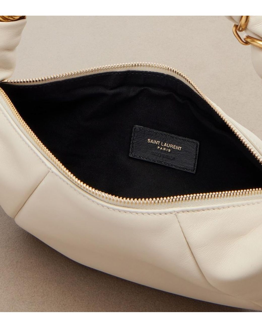 Saint Laurent Natural Amalia Mini Leather Top-Handle Bag