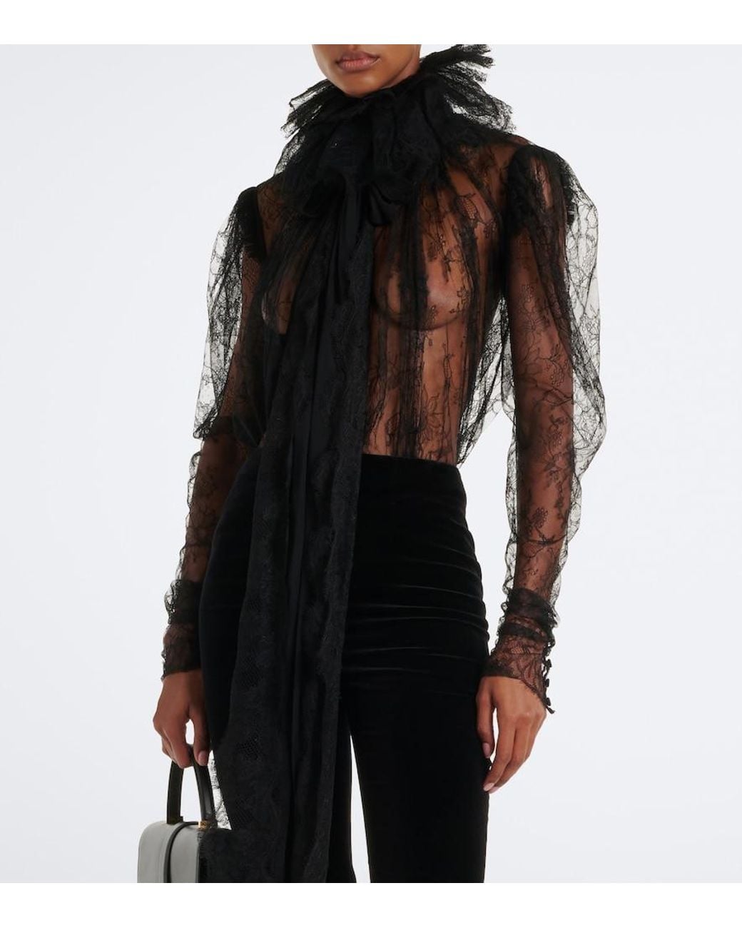 Khaite Black Bonnie Sheer Lace Blouse