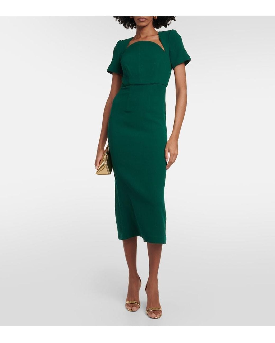 Roland Mouret Green Moon Wool Midi Dress