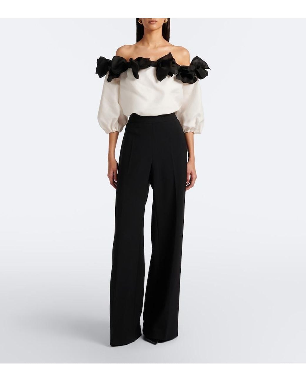 Carolina Herrera Black Bow-Detail Off-Shoulder Silk Top