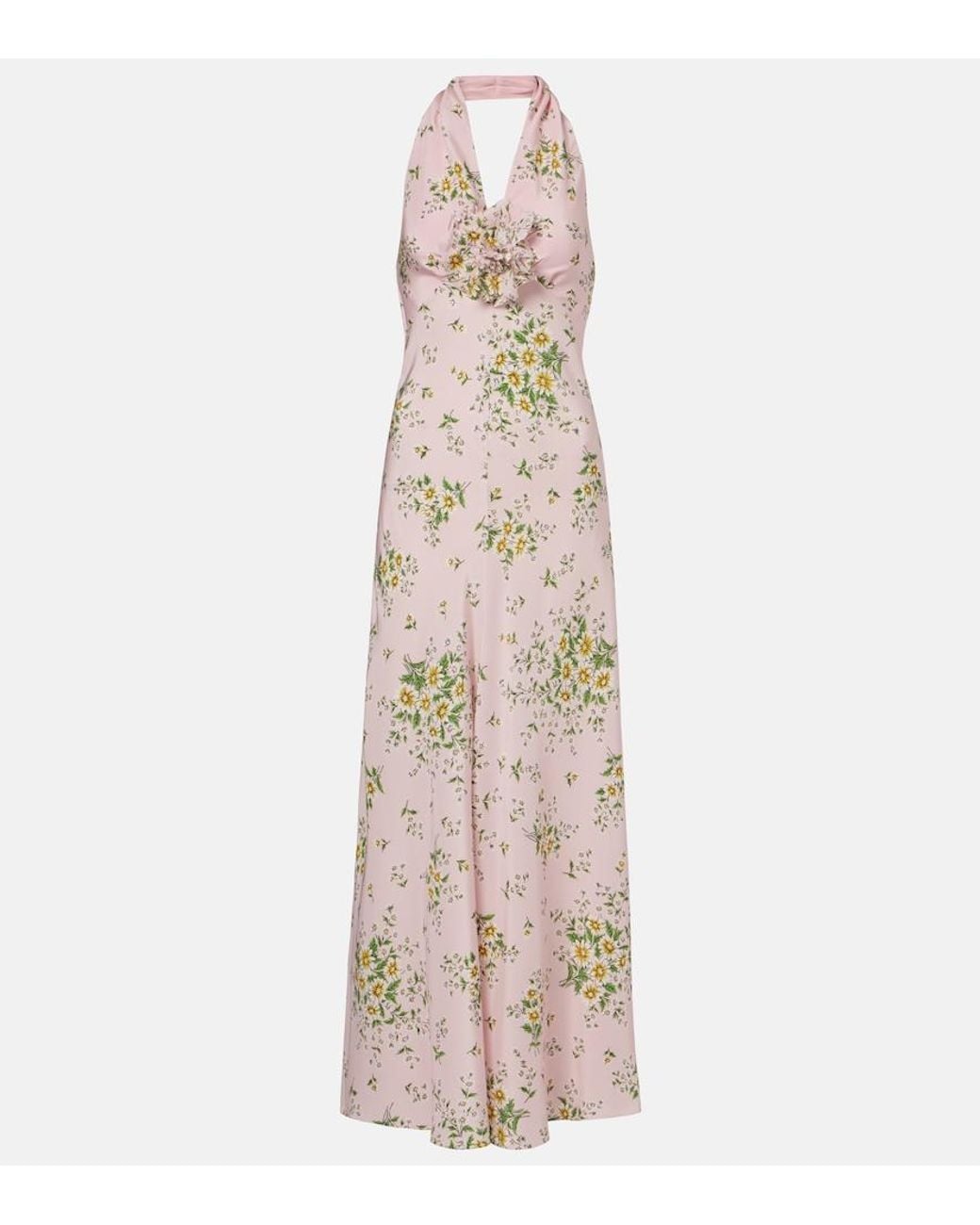 Rodarte Natural Floral-Applique Floral Silk Crepe Gown