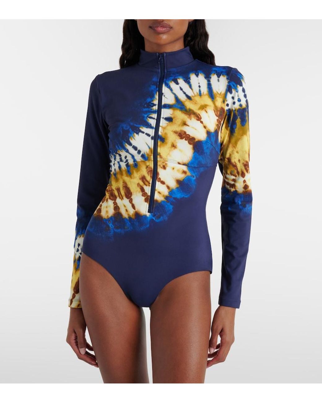 ALÉMAIS Blue Martine Draped Printed Rashguard Top