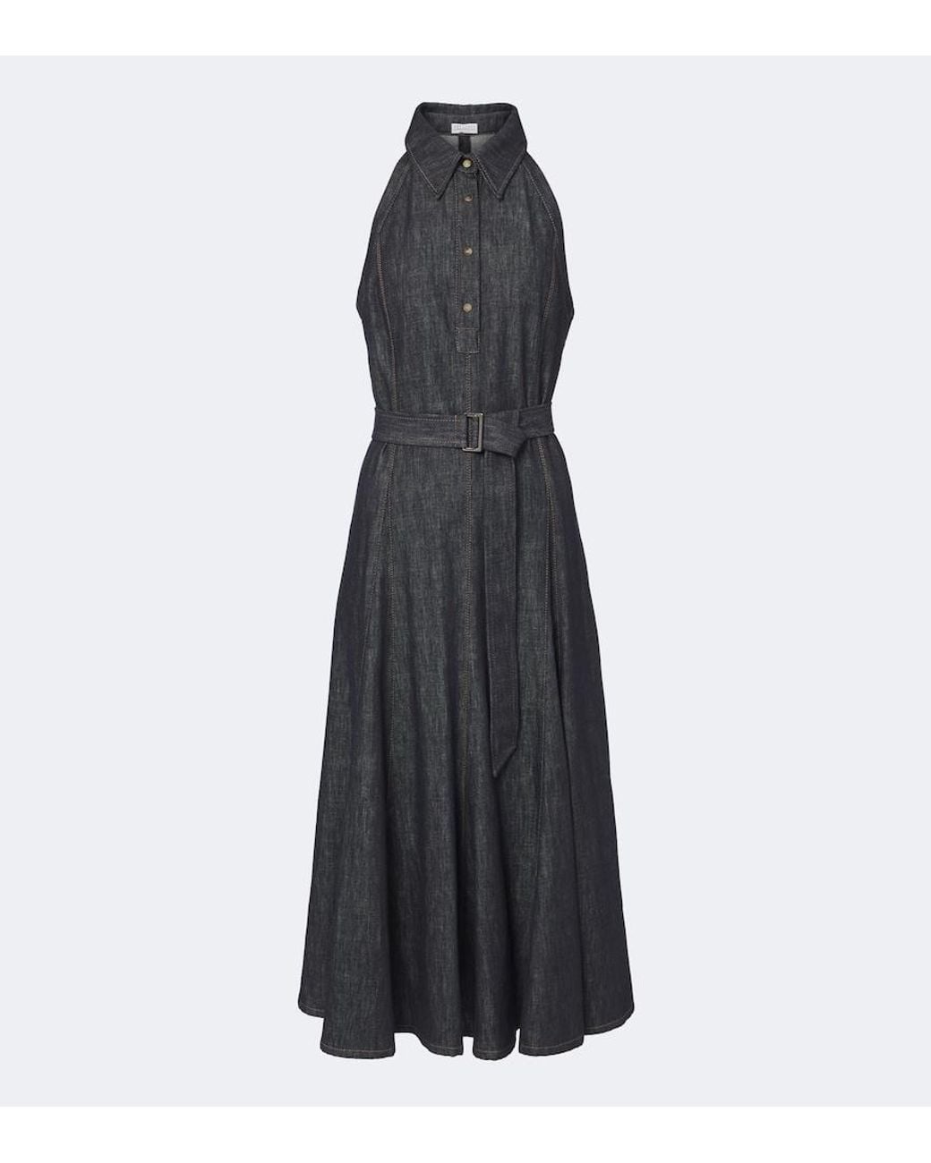 Brunello Cucinelli Black Monilli Belted Denim Polo Dress