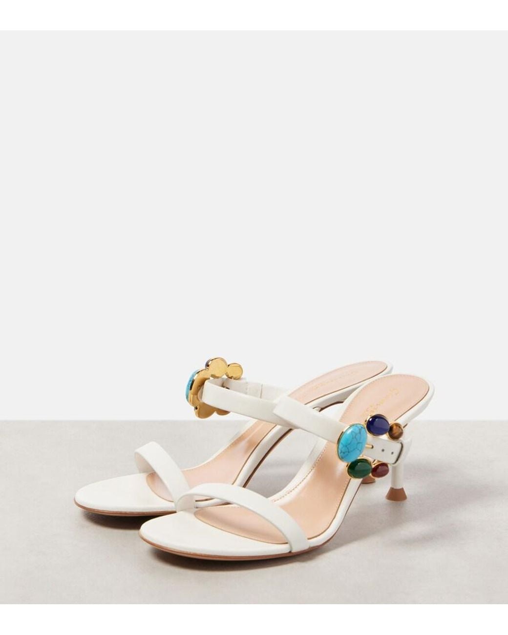 Gianvito Rossi White 70 Embellished Leather Mules