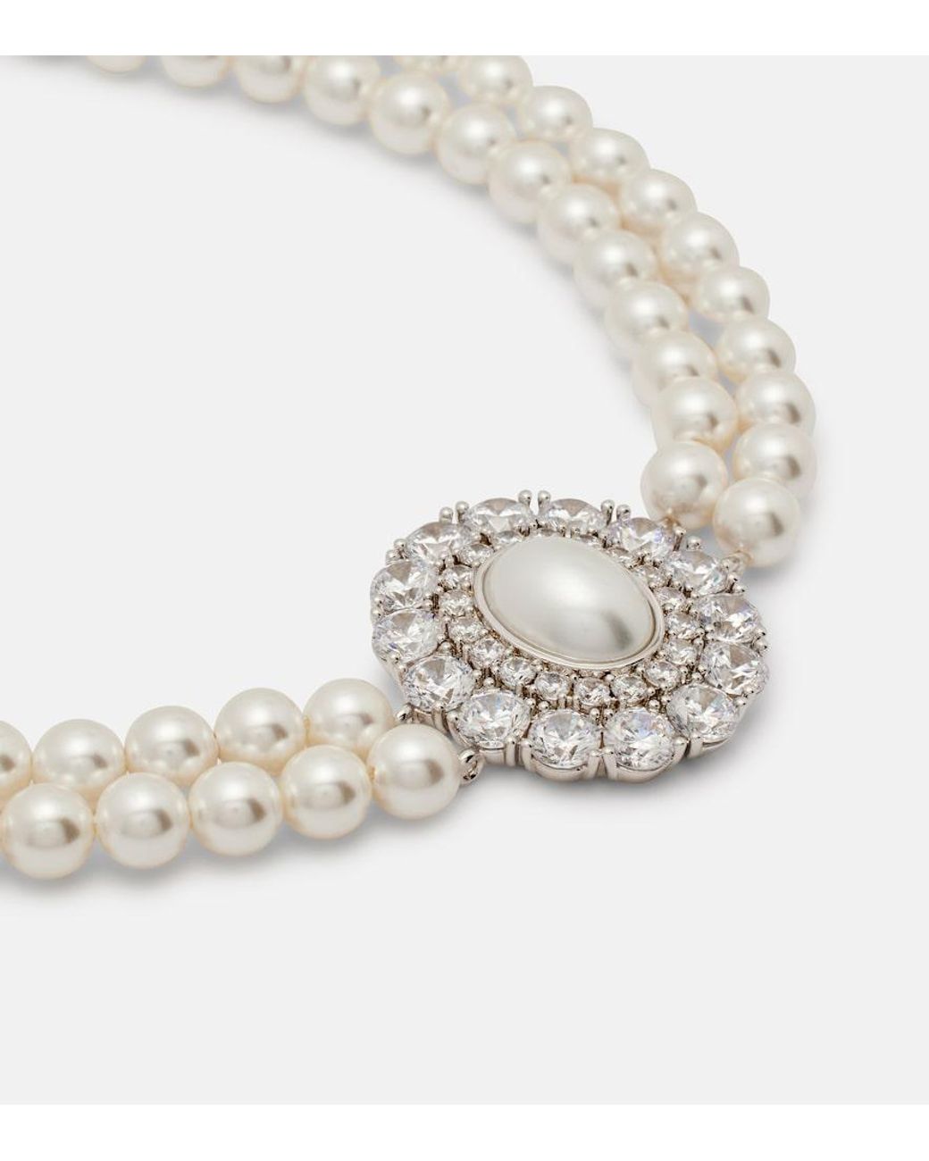 Self-Portrait Natural Crystal-Embellished Faux Pearl Choker