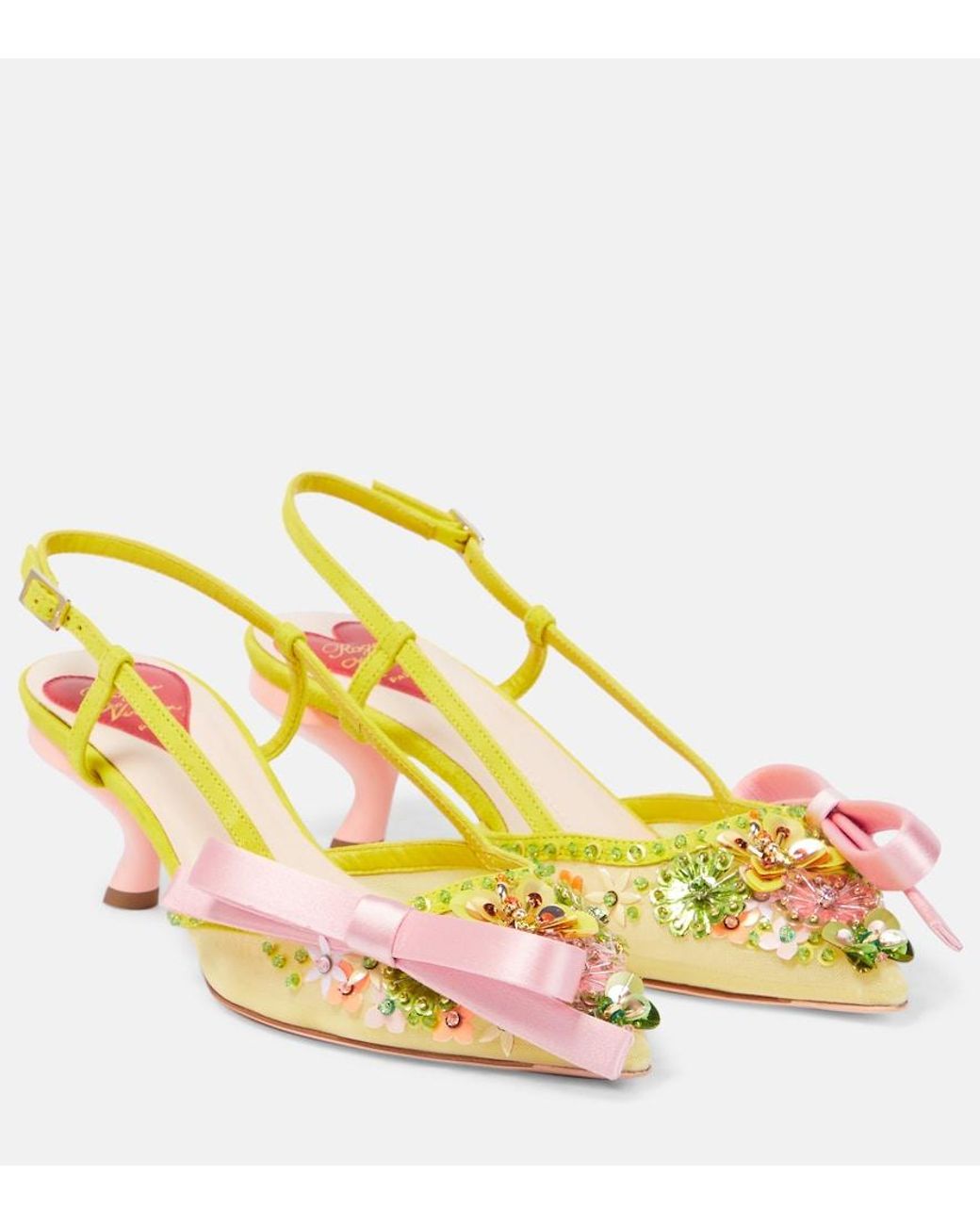 Roger Vivier Yellow 'virgule Flower Bow' Silngback Décolleté