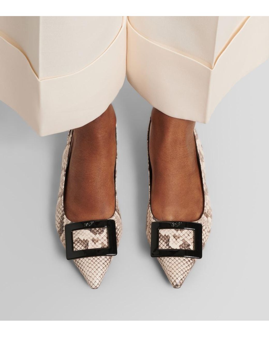 Roger Vivier Brown Gommettine Leather Slingback Flats