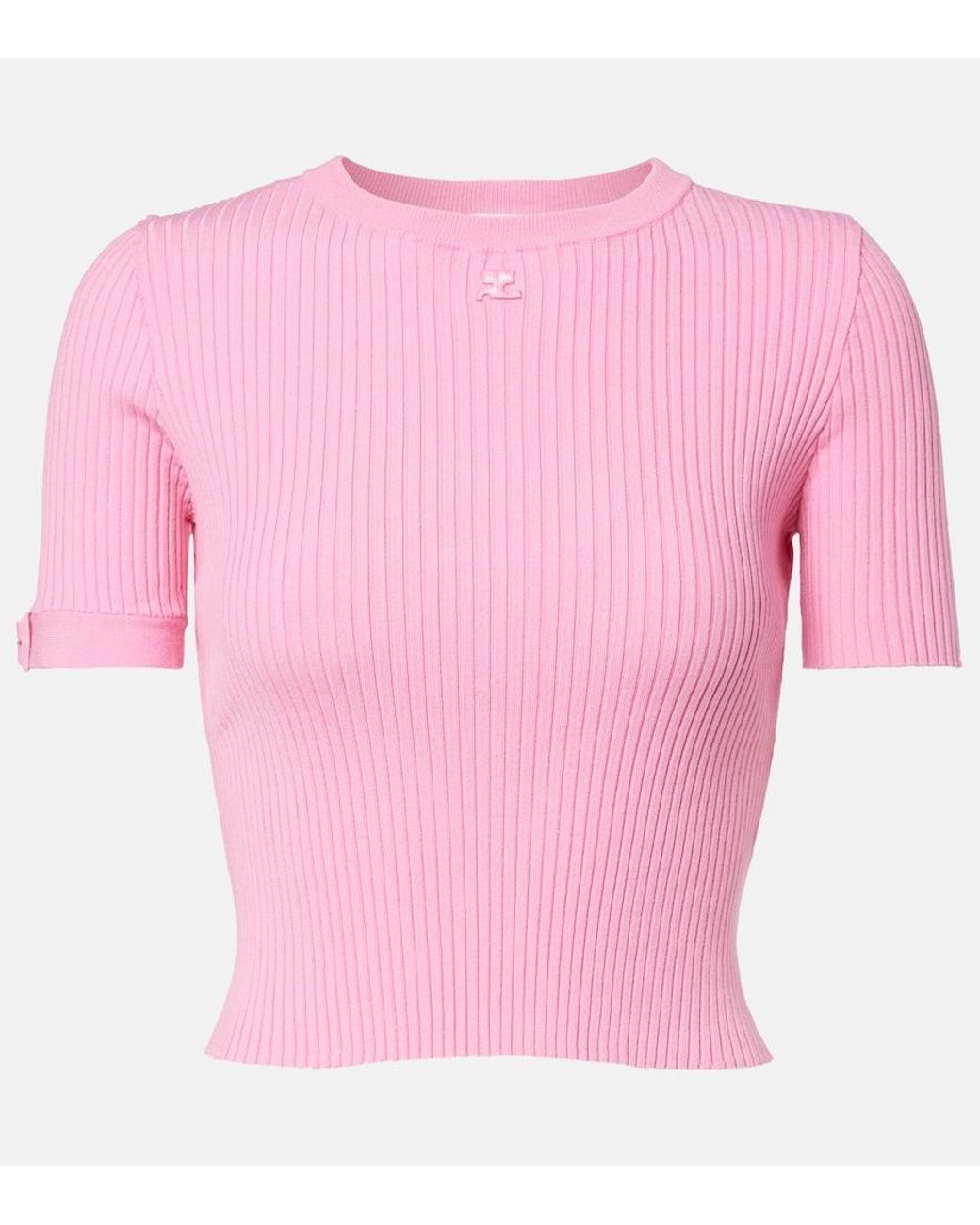 Courreges Pink Logo Ribbed-Knit Crop Top