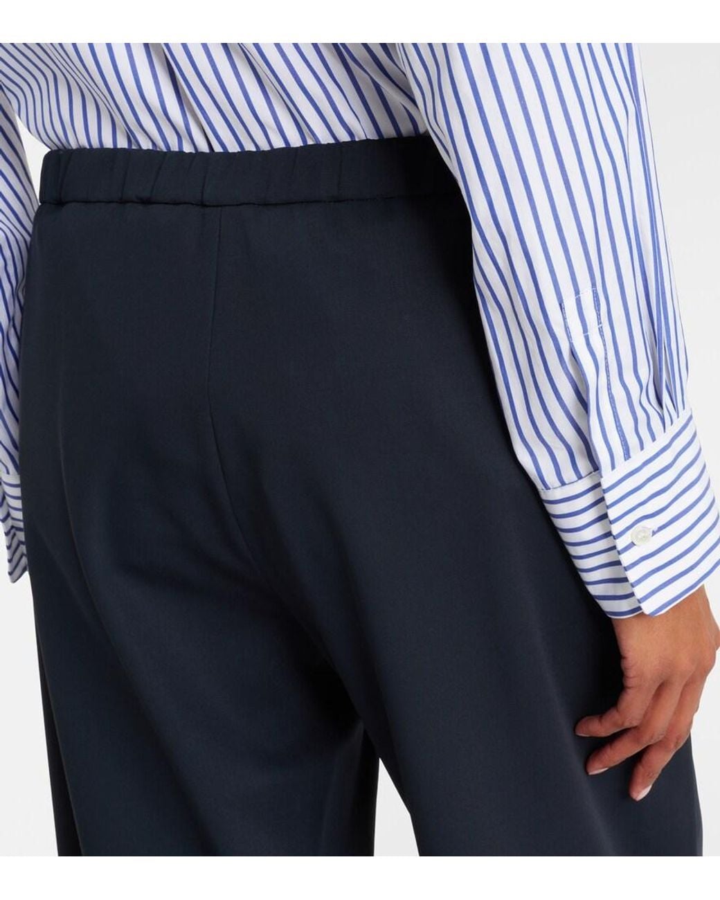 Max Mara Blue Argenta Virgin Wool Wide-Leg Pants