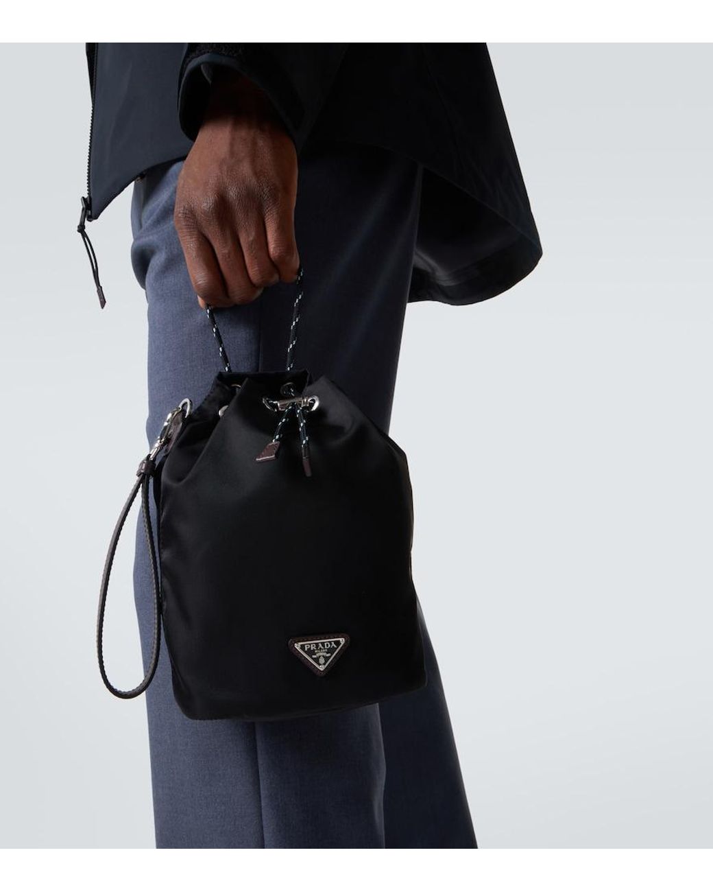 Prada Black Speedrock Re-Nylon Leather-Trimmed Pouch for men