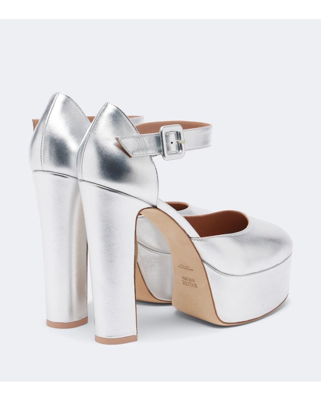 Malone Souliers White Leila Metallic Leather Platform Pumps