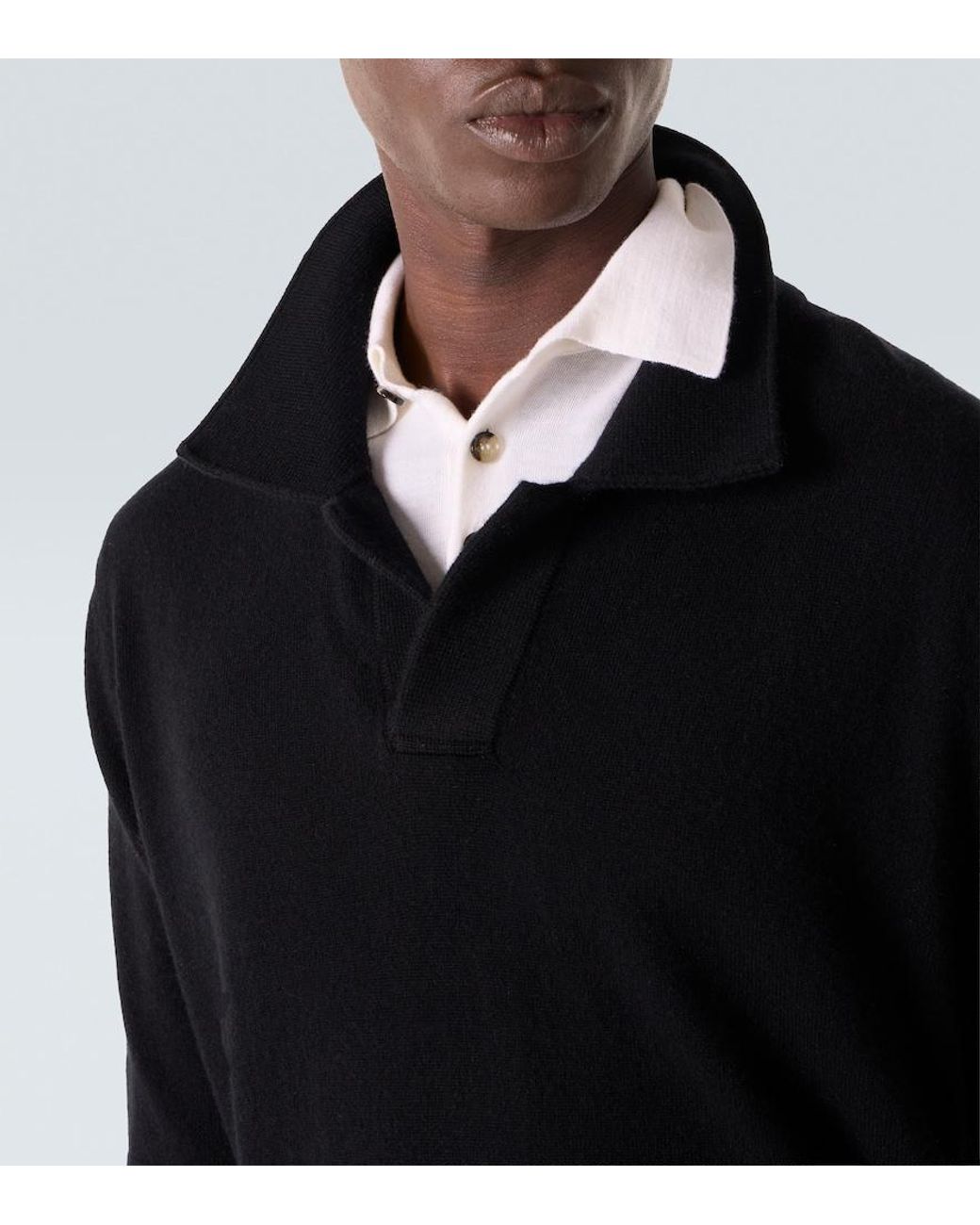 Allude Black Wool And Cashmere Polo Sweater for men