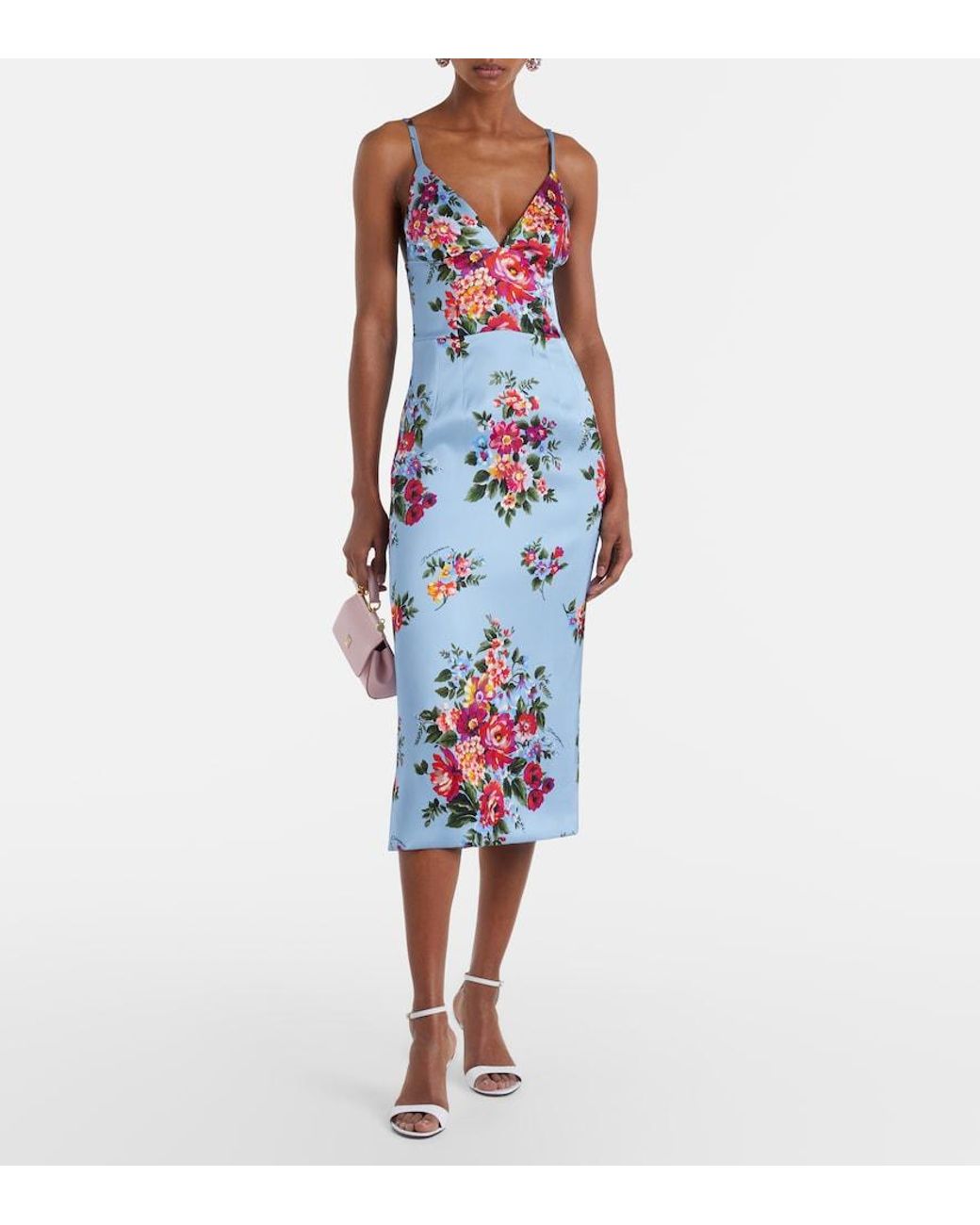 Dolce & Gabbana White Floral Satin Midi Dress