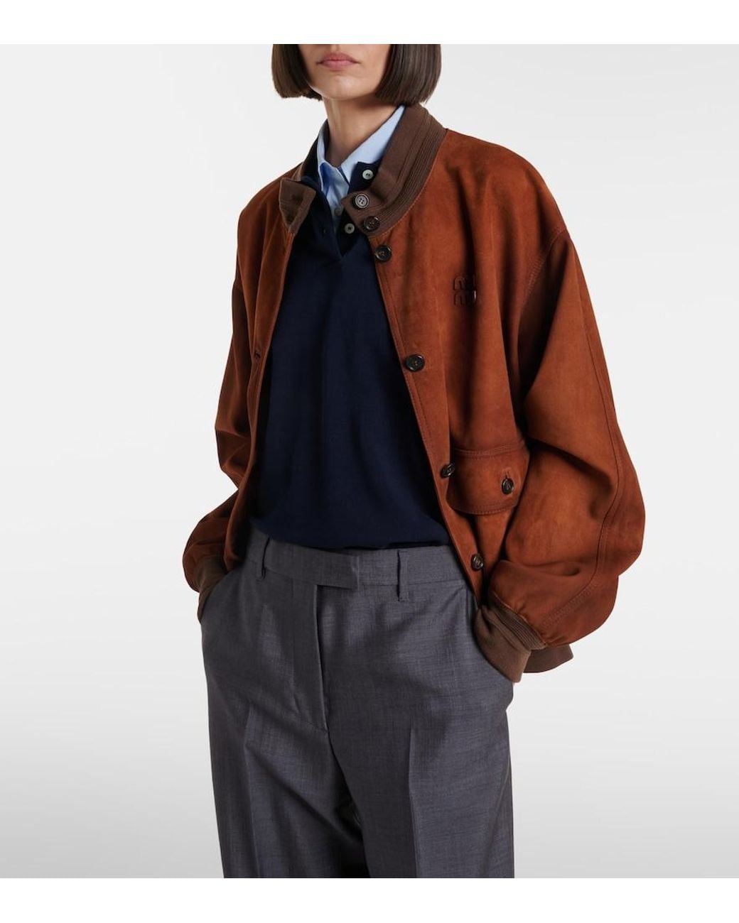 Miu Miu Brown Suede Bomber Jacket