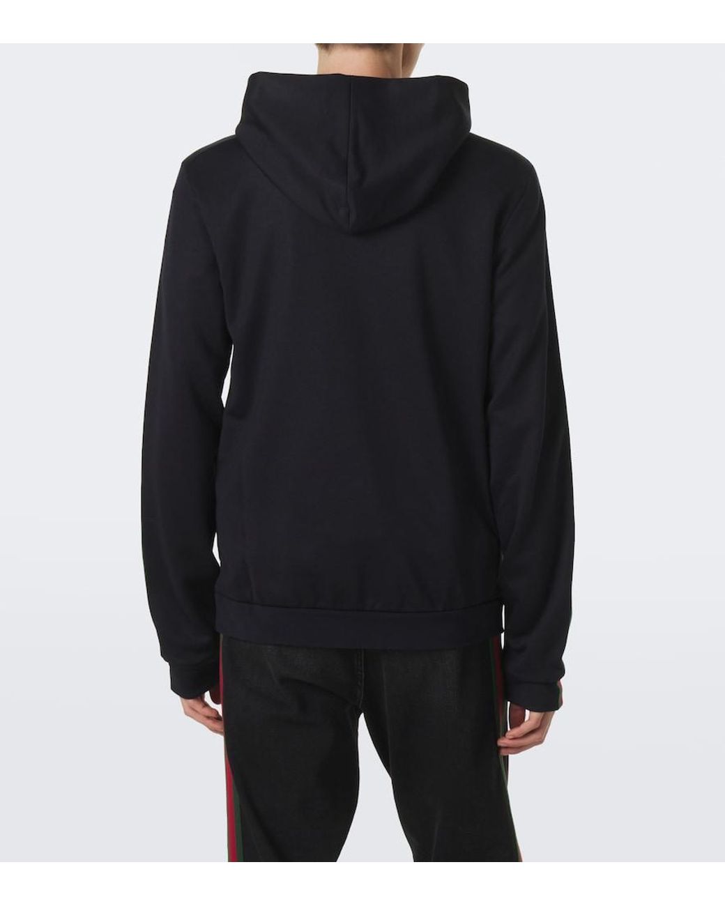 Gucci Blue Web Stripe Silk And Cotton Jersey Hoodie for men