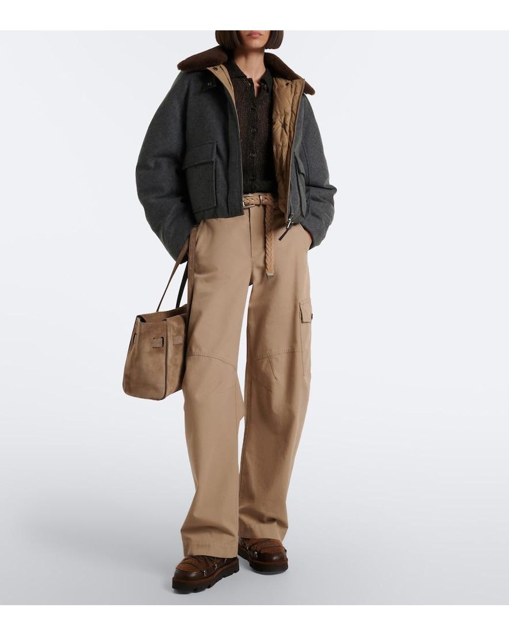 Brunello Cucinelli Natural Cotton Canvas Barrel-Leg Pants