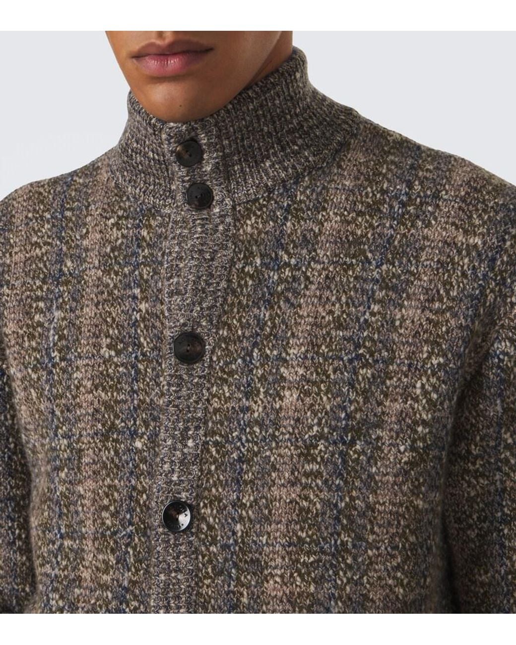 Agnona Brown Checked Wool And Cashmere Cardigan for men