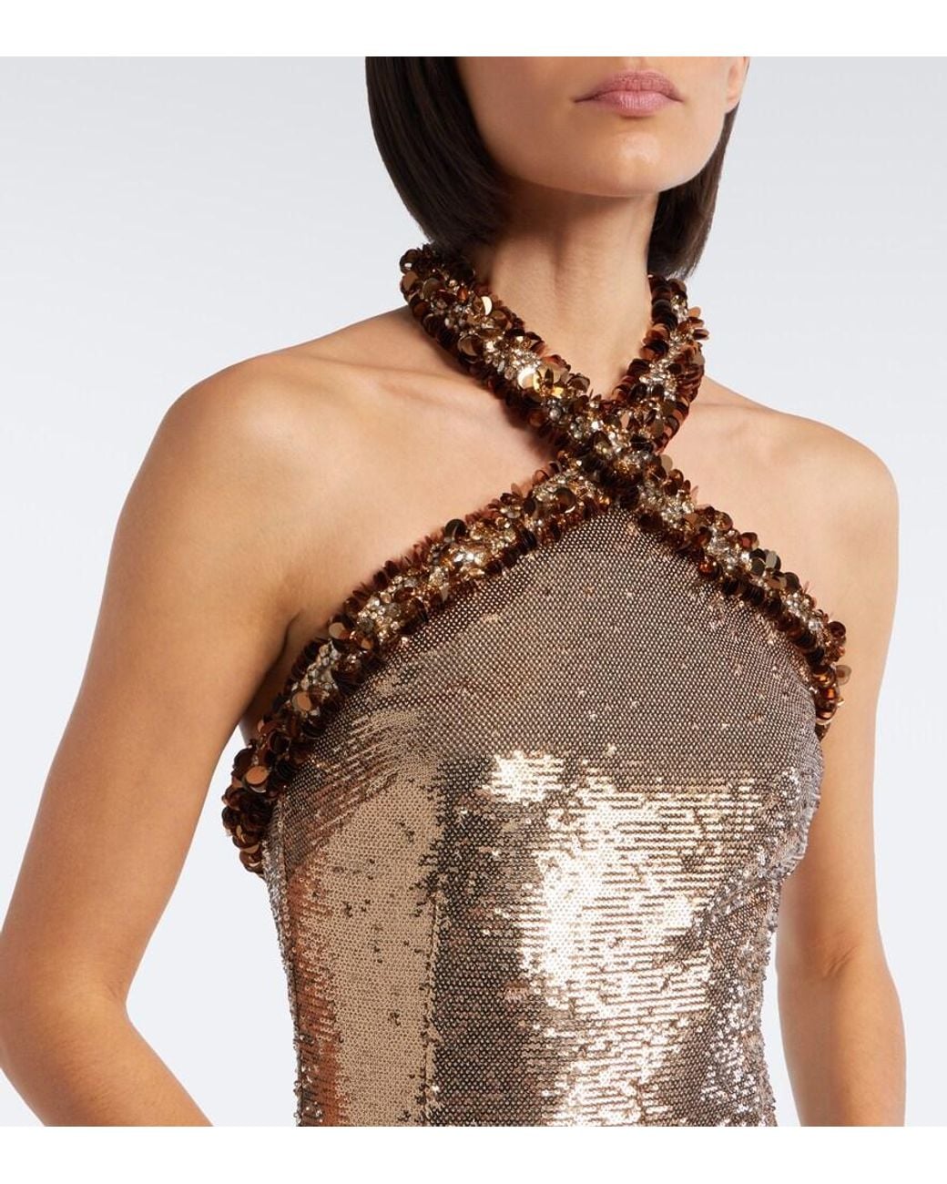 Jonathan Simkhai Natural Naya Sequined Halterneck Minidress