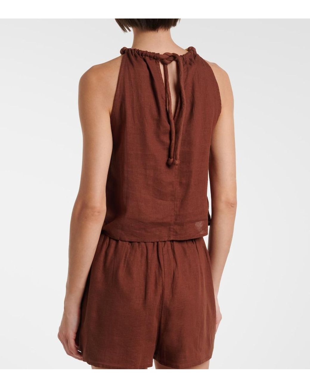 ViX Brown Janet Linen-Blend Top