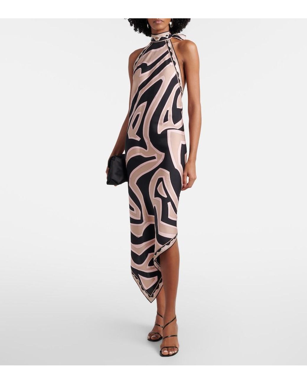 Emilio Pucci White Labirinto Halterneck Silk Twill Midi Dress