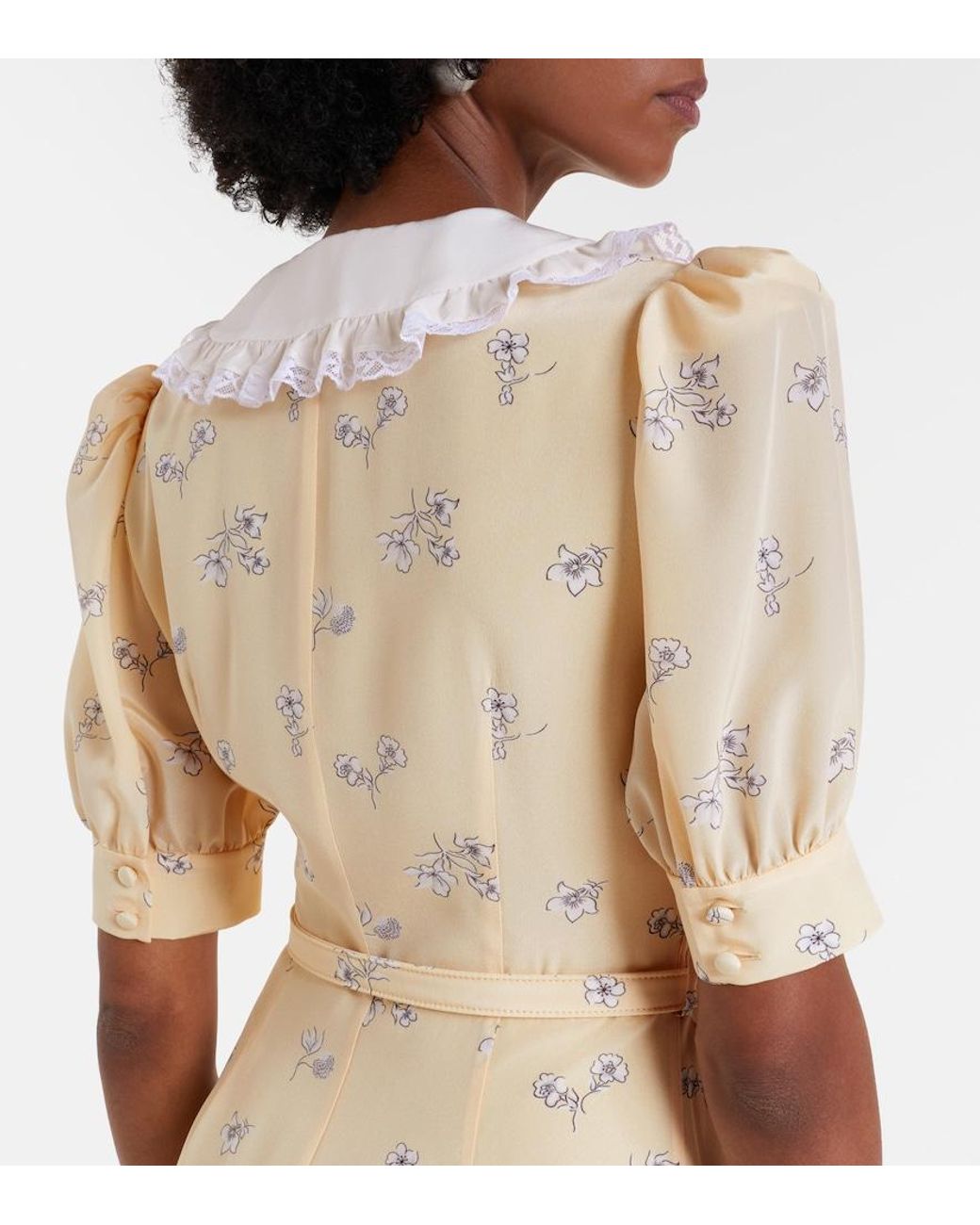 Alessandra Rich Metallic Lace-Trimmed Floral Silk Shirt Dress
