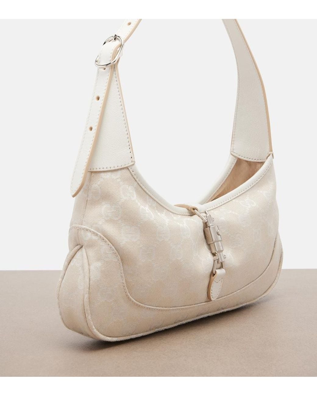Gucci White Jackie Slim Medium Gg Canvas Shoulder Bag