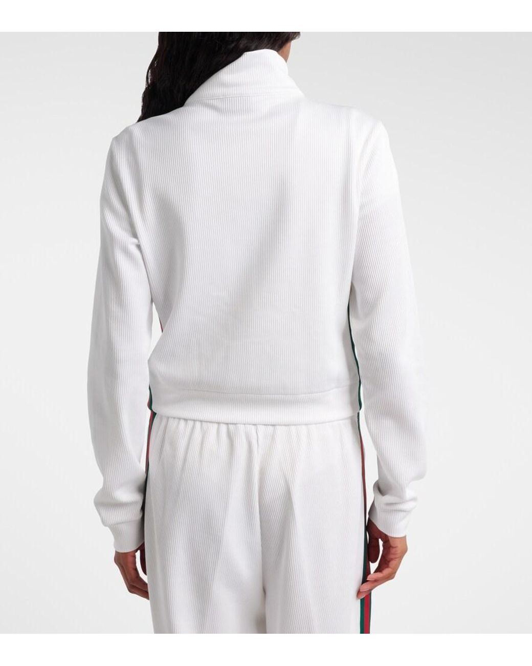 Gucci White Ribbed-Knit Cropped Sweatshirt