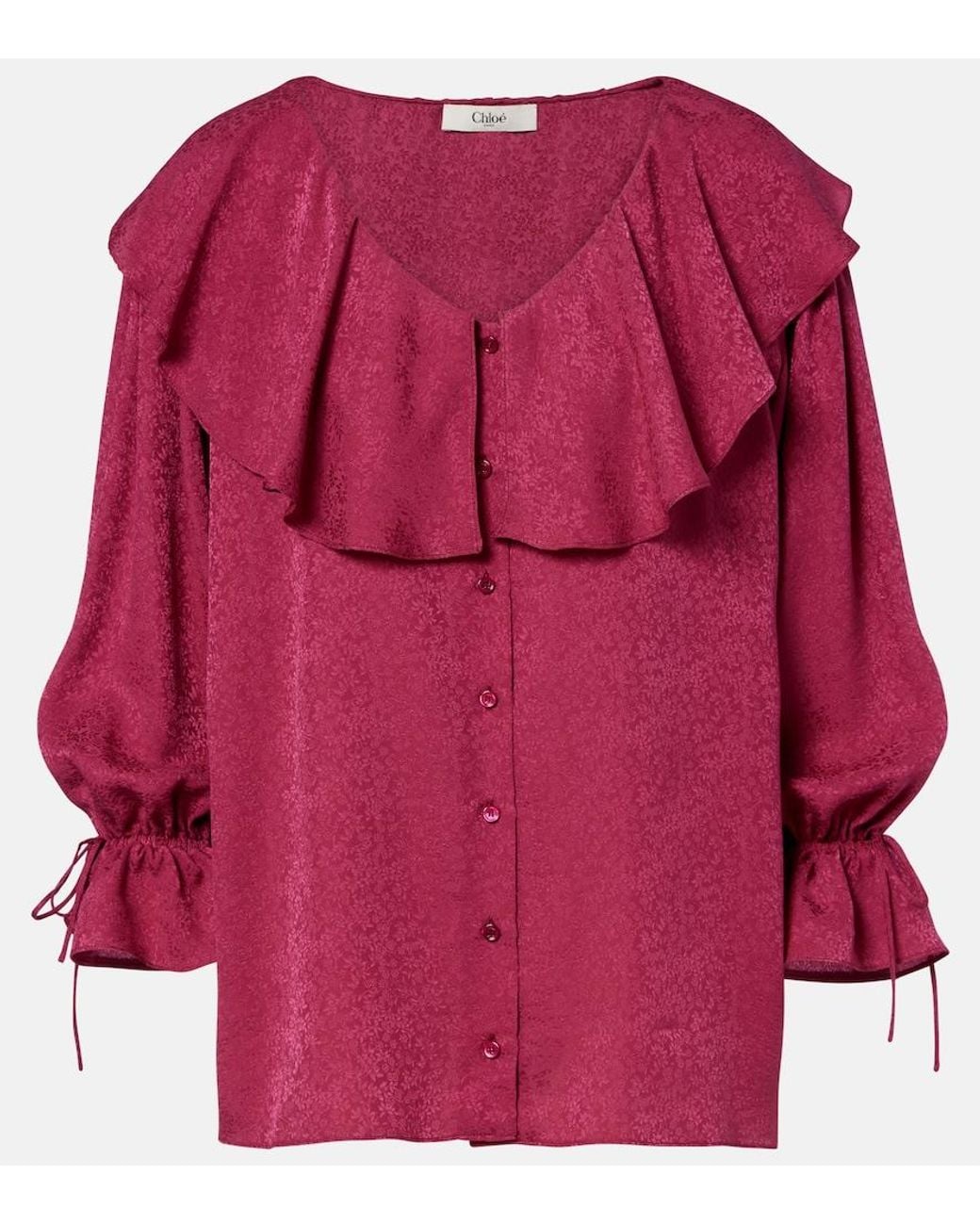 Chloé Pink Ruffled Silk Jacquard Blouse