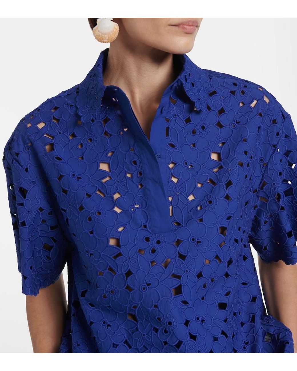 Rebecca Vallance Blue Zaffre Broderie Anglaise Cotton Shirt