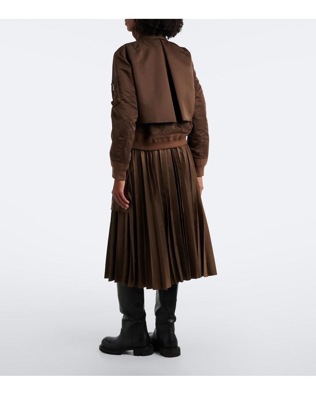 Sacai Brown Pleated Twill Midi Skirt
