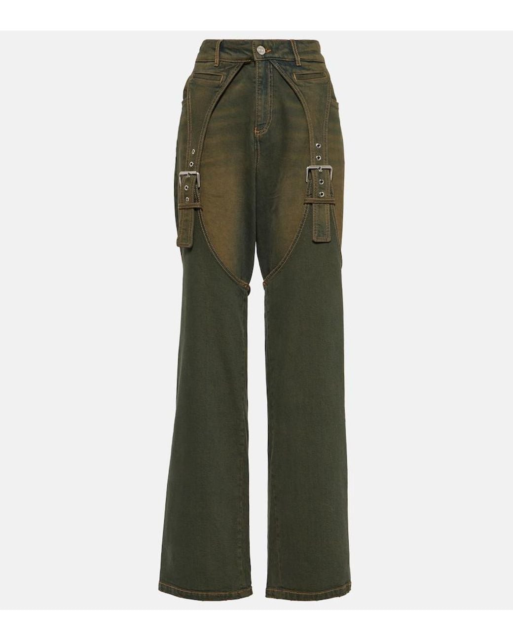 Blumarine Green Embellished Buckle Boyfriend Jeans