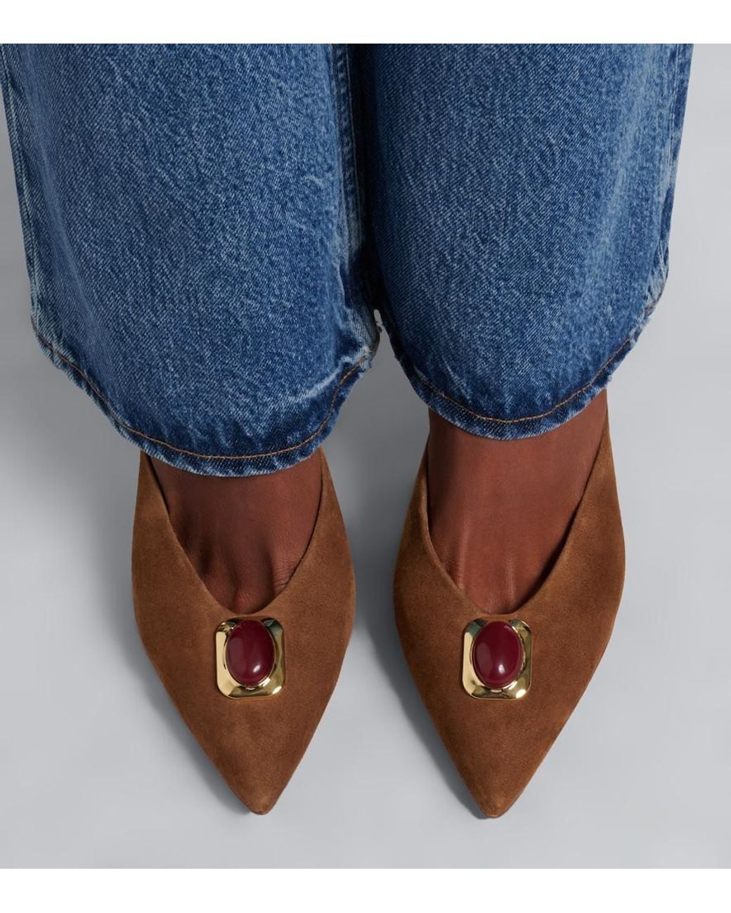 Veronica Beard Brown Rochelle Embellished Suede Mules