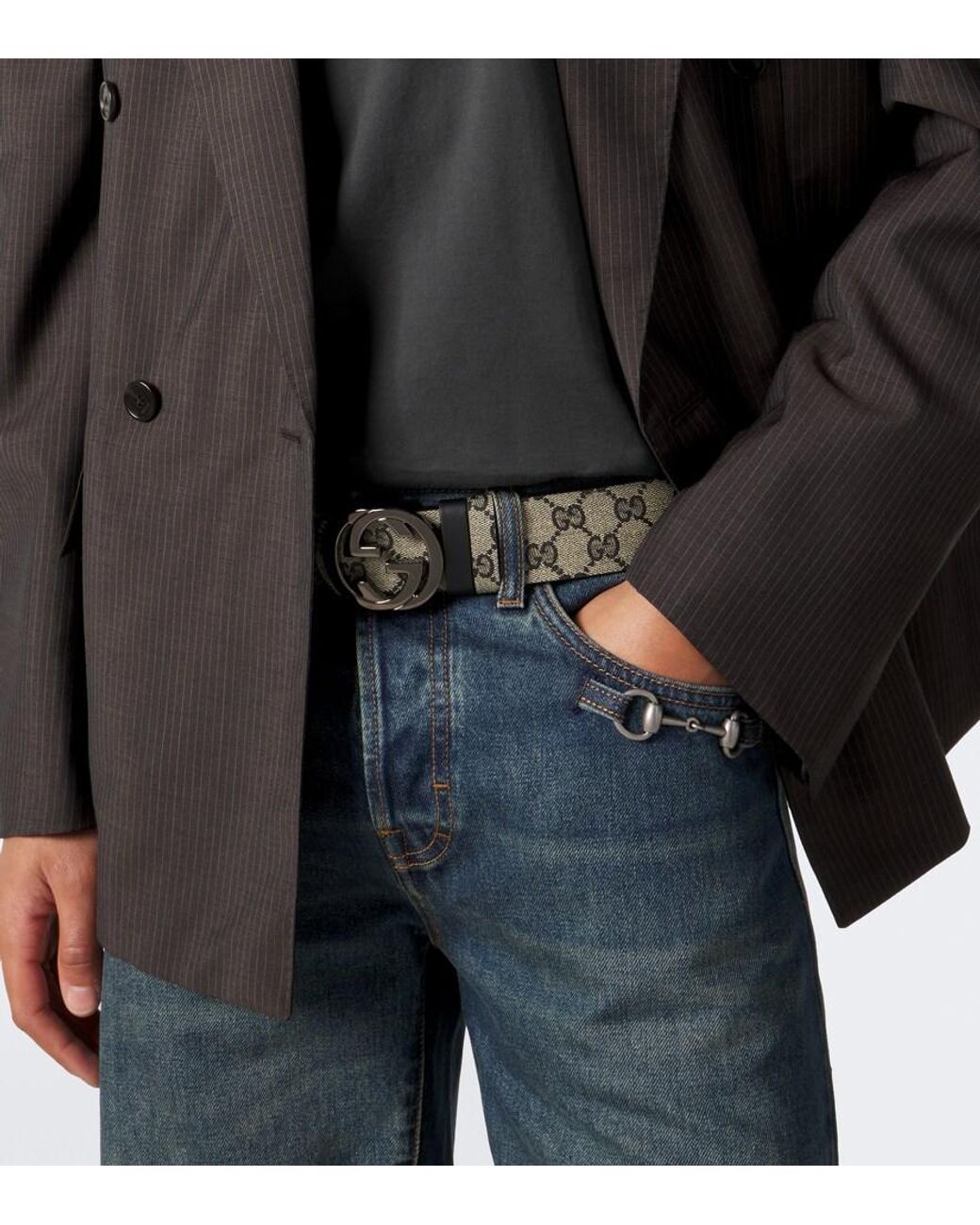 Gucci Natural Interlocking G Reversible Gg Canvas Belt for men