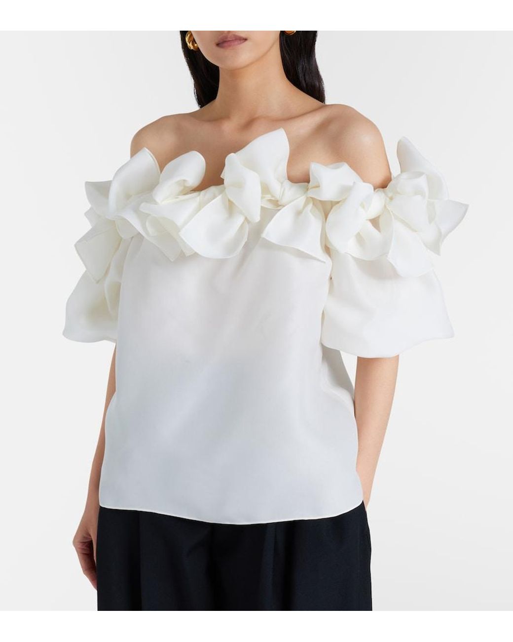 Carolina Herrera White Off-Shoulder Silk Top
