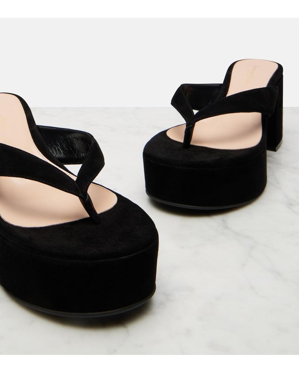 Gianvito Rossi Black Suede Platform Thong Sandals