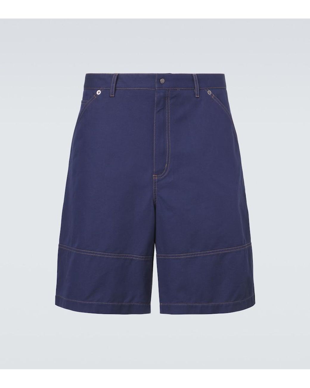 Moncler Blue Cotton And Linen Gabardine Shorts for men