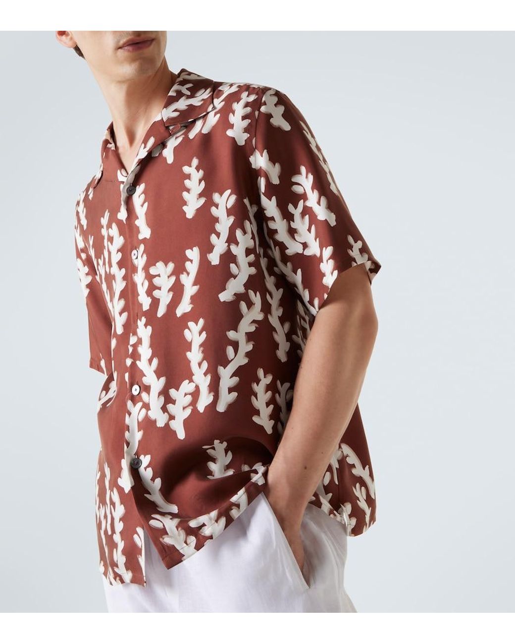 Zegna Red Printed Silk Bowling Shirt for men