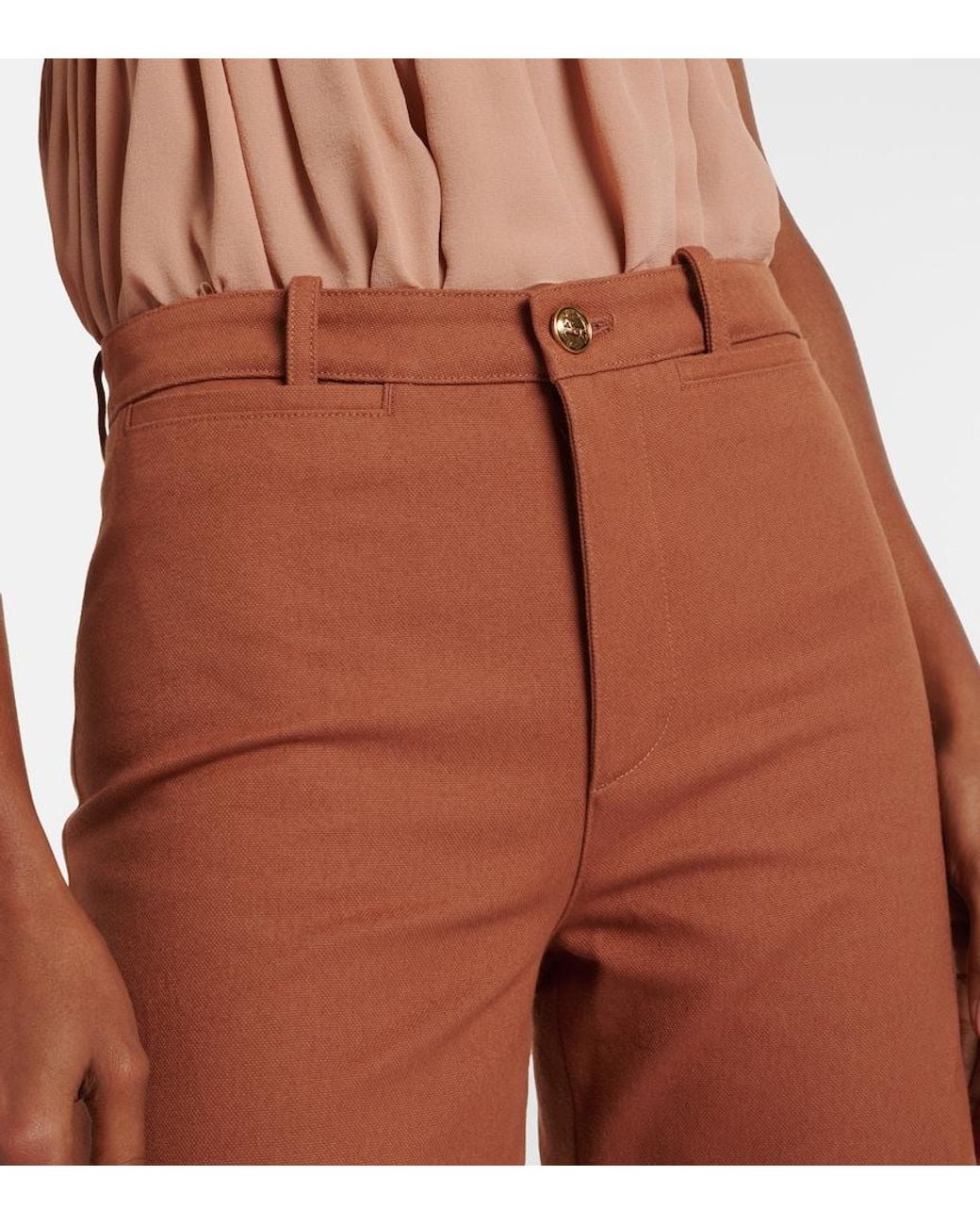 Chloé Brown High-Rise Cotton Canvas Flared Pants