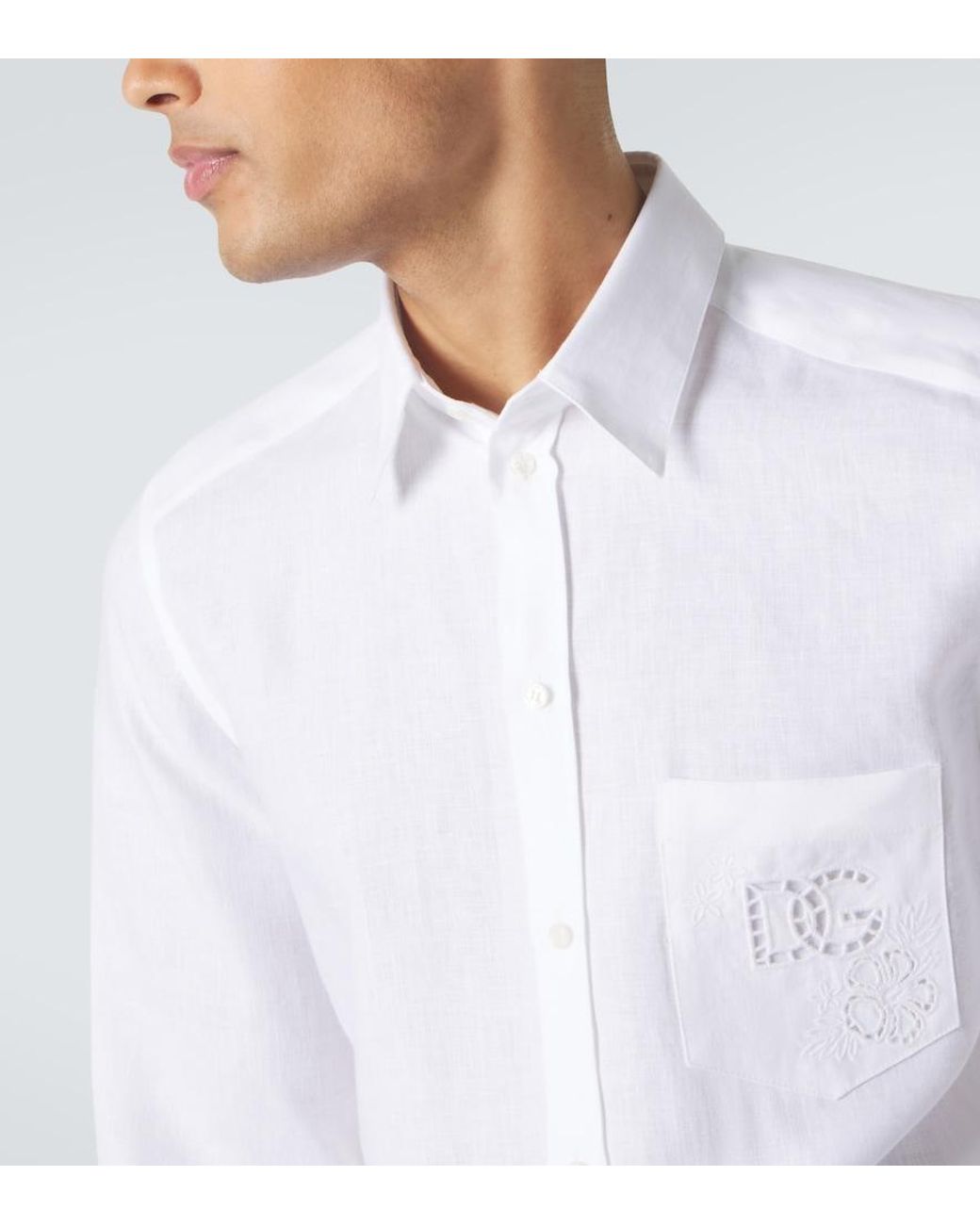 Dolce & Gabbana White Embroidered Linen Shirt for men