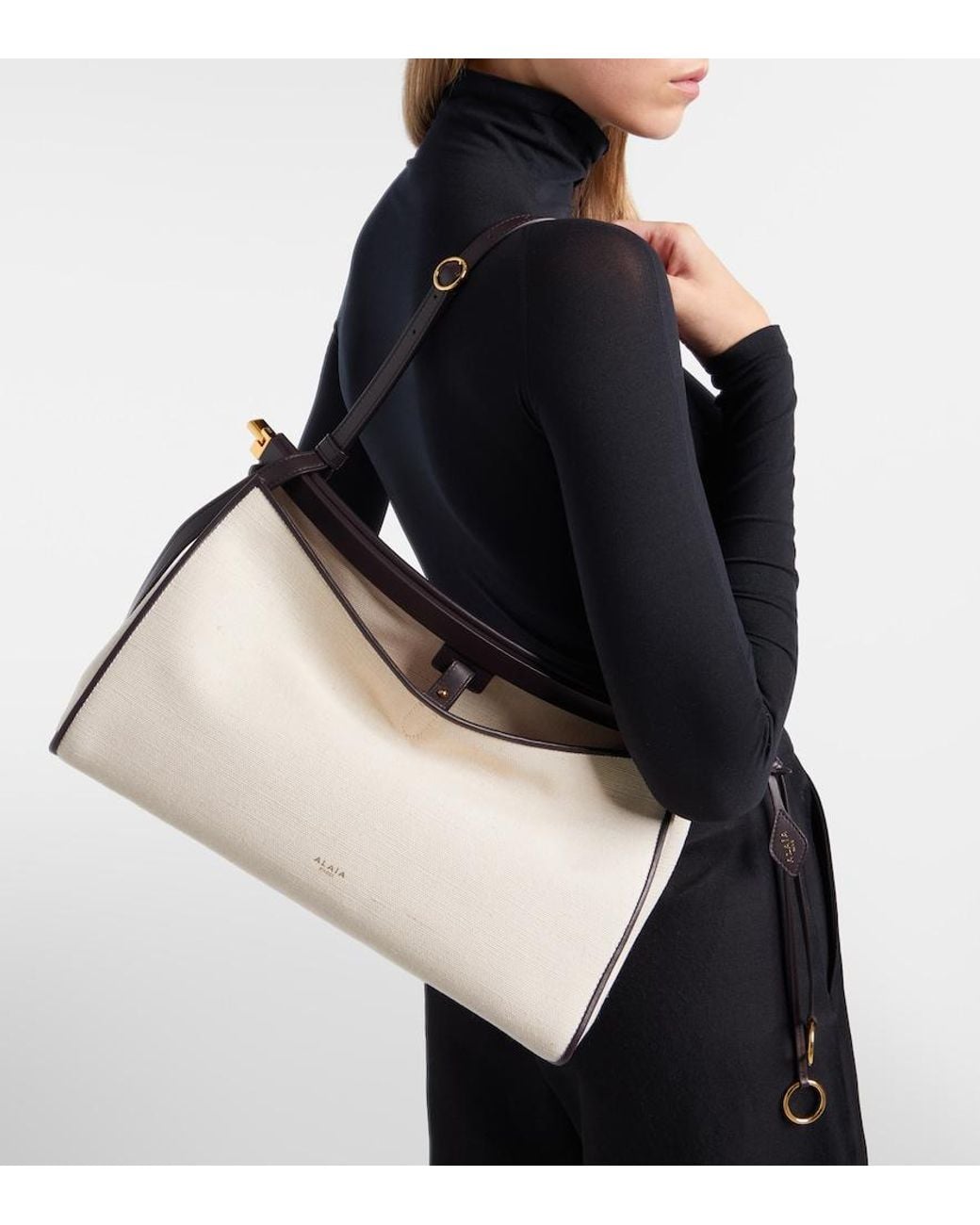 Alaïa Natural Le Click Pocket Large Canvas Shoulder Bag