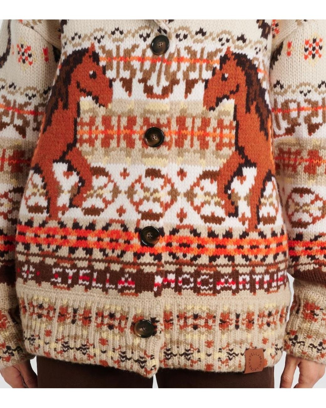 Stella McCartney Orange Intarsia Oversized Virgin Wool Cardigan